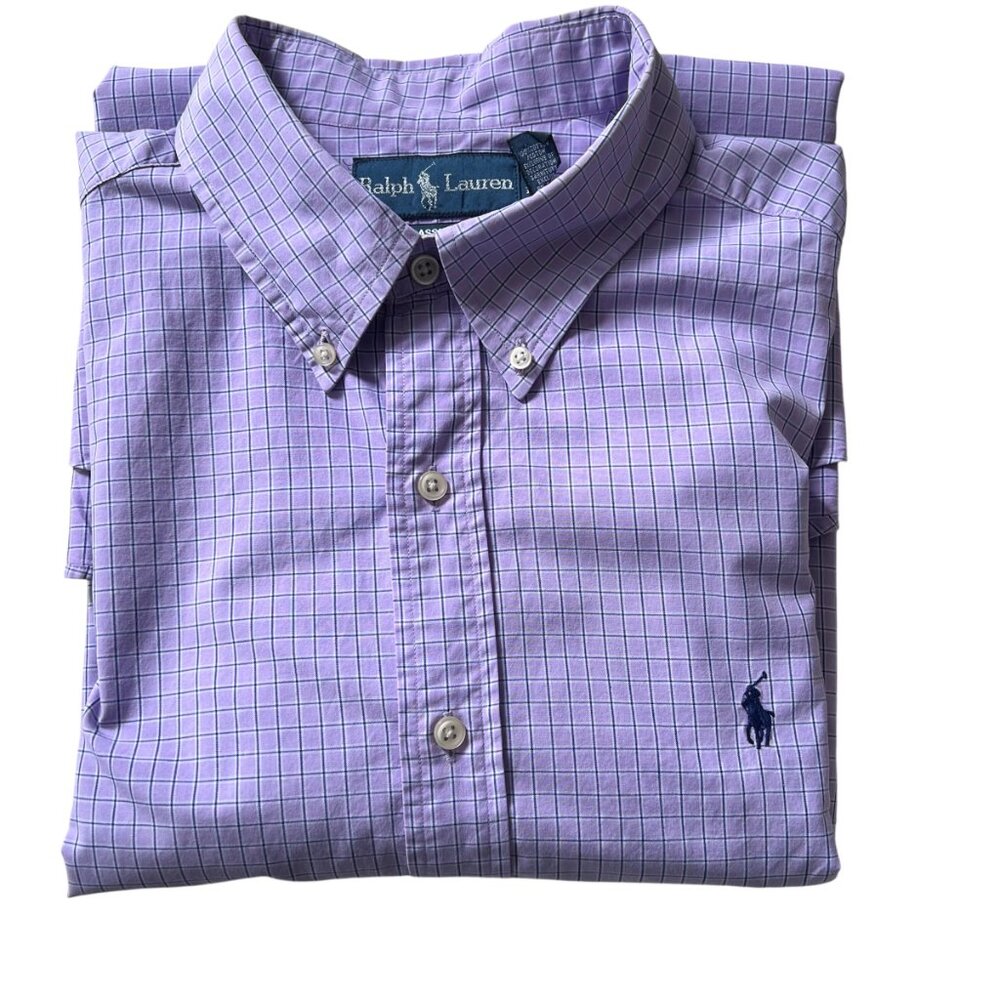 Ralph Lauren Men Button-Down Classic Fit Short-Sleeve Micro-check Lavender XL